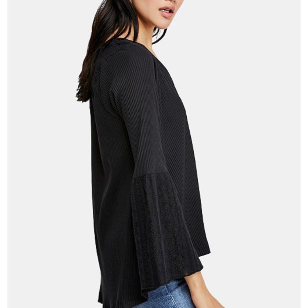 Free People Black Peasant Shirt with Bell Sleeves